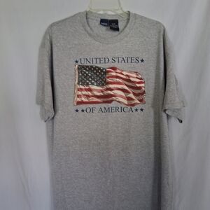Basic Editions  Gray Short Sleeve Patriotic Tee